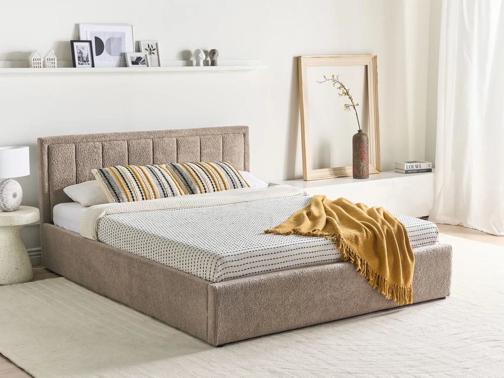 Letto Ottomano Tortora Boucle 160x200 cm Struttura imbottita con Testiera