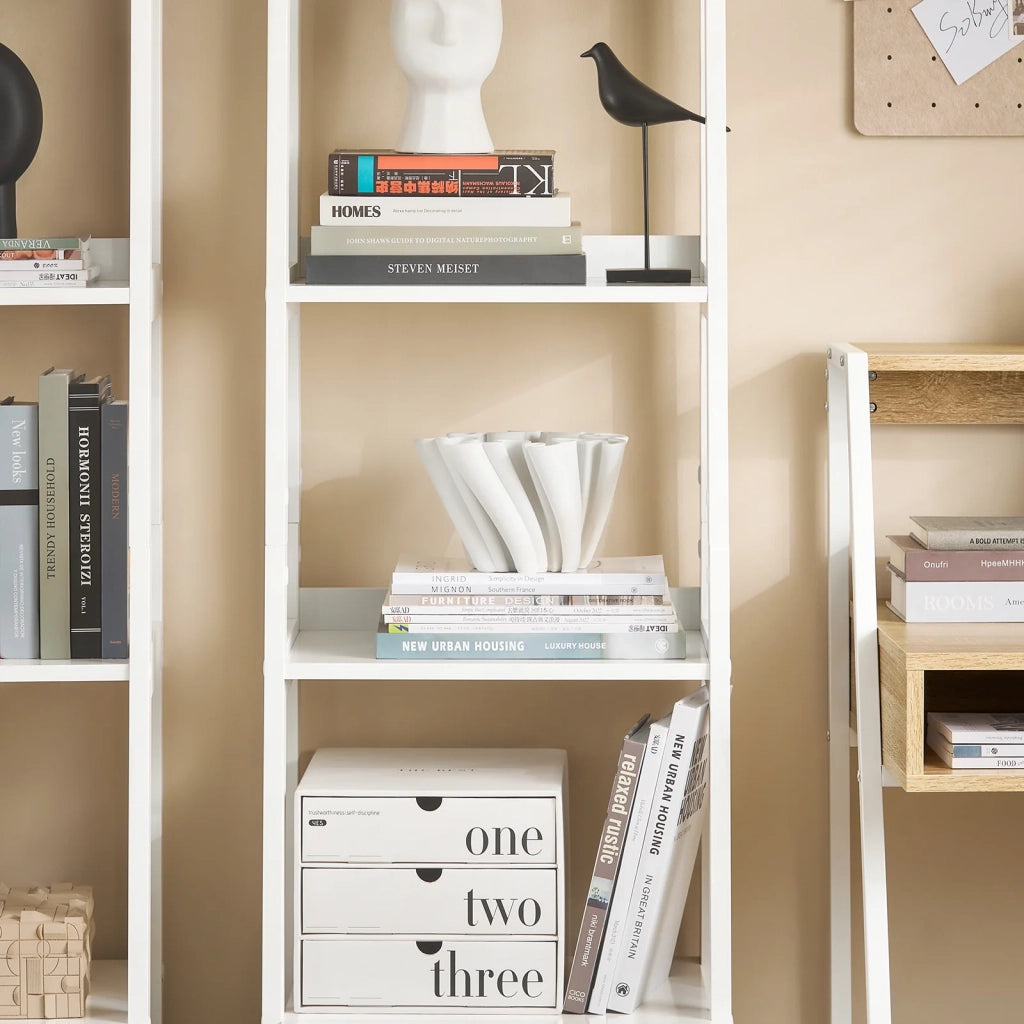 Scaffale a scala,Libreria,Mensole da angolo,Mensola porta CD,con Cassetto 44x40x159 cm Bianco FRG116-K-W
