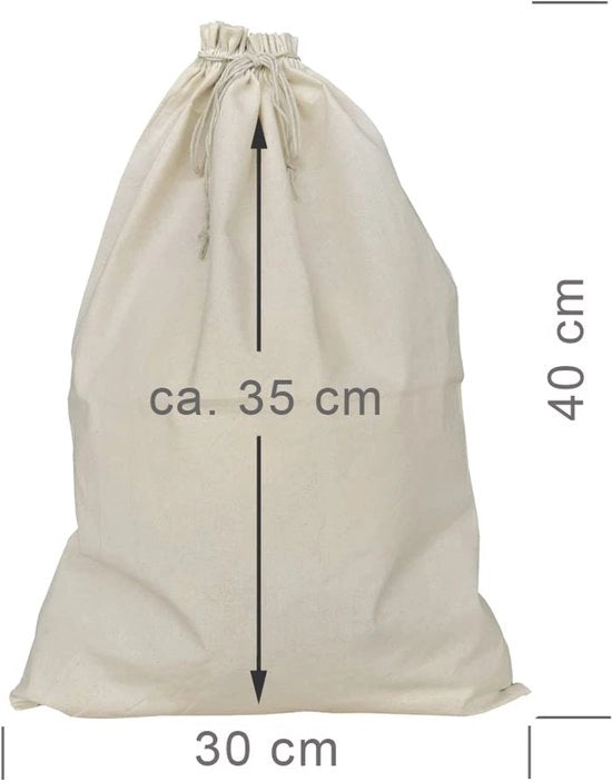 Set di lavaggio da 2 - tessuto naturale certificato, borsa di stoccaggio, grandi sacchi di lavaggio con cavo di trazione, raccoglitore di lavaggio da viaggio, sostenibile, elastico (40x30 cm)