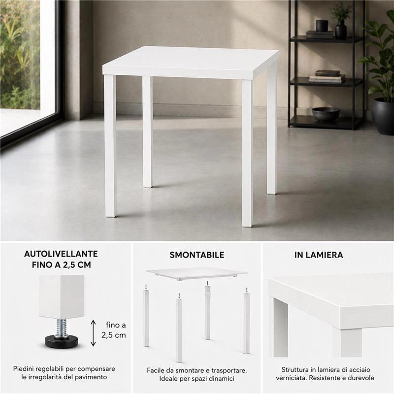 TAVOLO ANNA AUTOLIVELLANTE  E SMONTABILE 70X70 CM COLORE  BIANCO