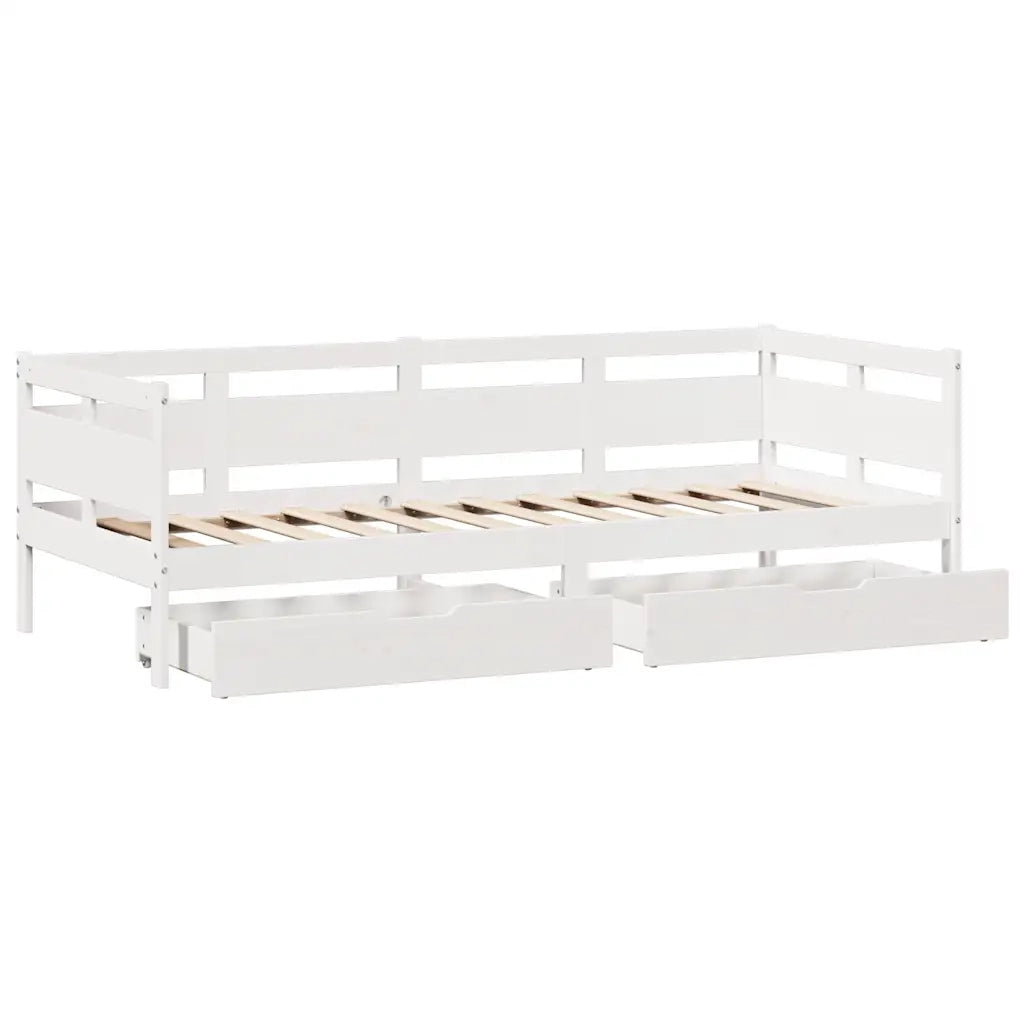 Letto singolo | Letto per adulti | Dormeuse con Cassetti Bianca 80x200 cm Legno Massello di Pino