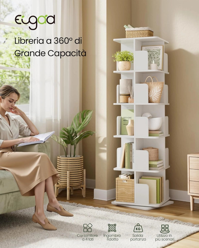 Libreria Girevole a 5 Livelli, Libreria Alta e Stretta, Scaffale d'Angolo a Pavimento, Scaffale Girevole per Libri, Rovere Chiaro