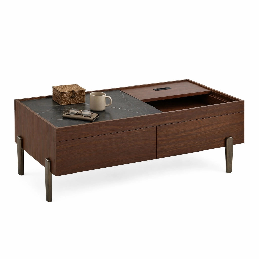 TAVOLINO DA SALOTTO 105x50x41,5 cm MDF Marrone Scuro con Piano in Vetro