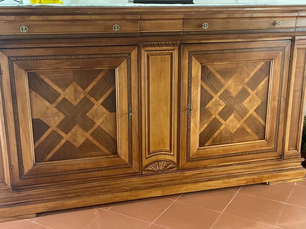 Credenza classica 2 porte 3 cassetti legno bassano intarsio 215x56x117 - Mobili 2G