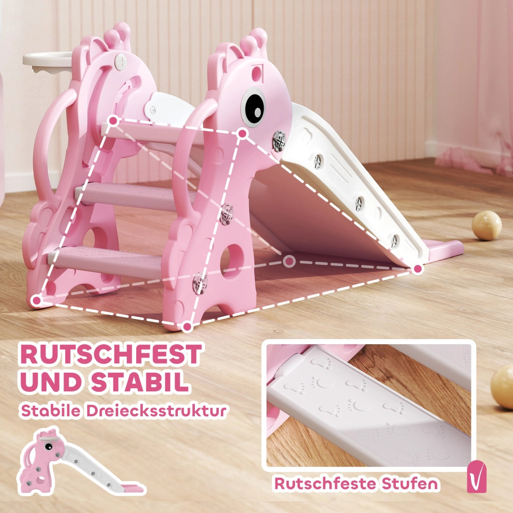 Scivolo 3 in 1 per Bambini Forma Giraffa con Canestro e Palla ¨C Xylo ¨C Rosa