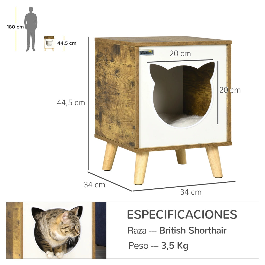 Libreria per Gatti in Legno con Cuscino Lavabile ¨C Zephmum ¨C 34x34x44,5 cm Marrone