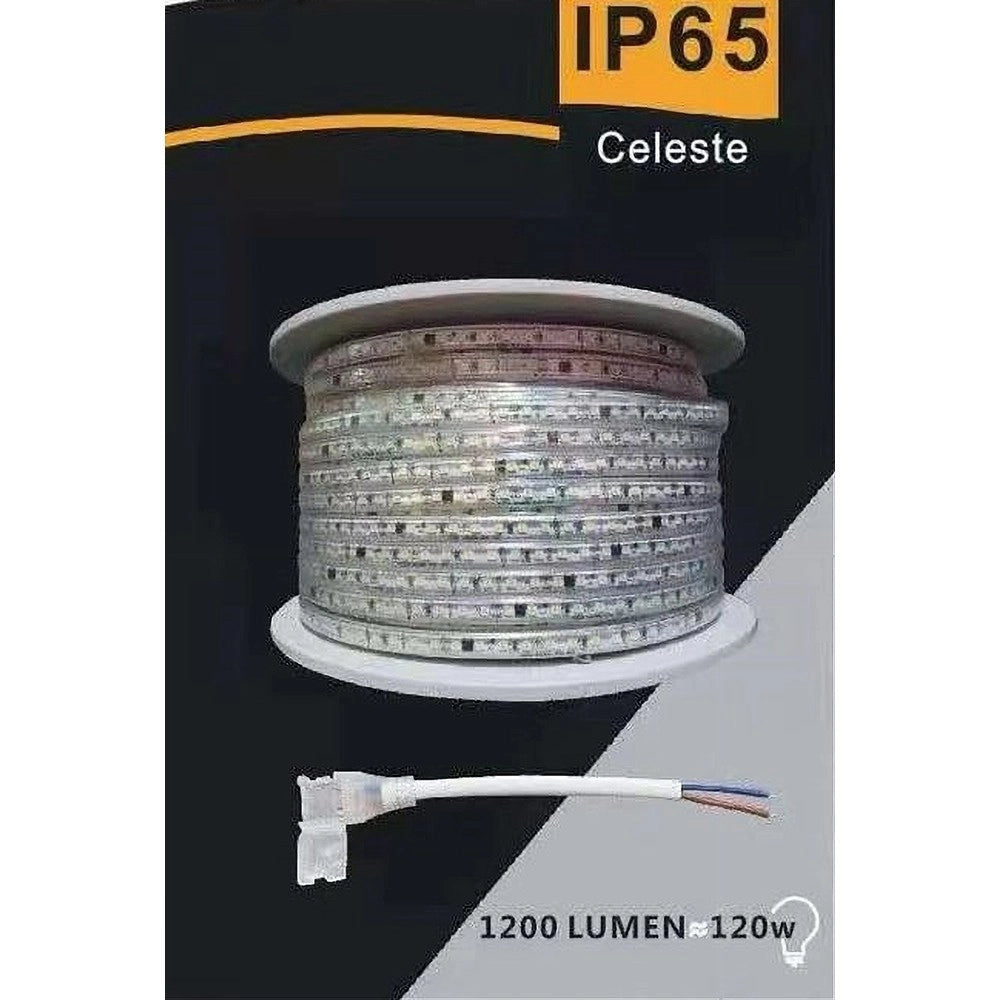 Trade Shop - Striscia Led 3535 220v 12w/mt 120led/mt 100 Metri 8 Mm Luce Celeste 3535-120d-ce -