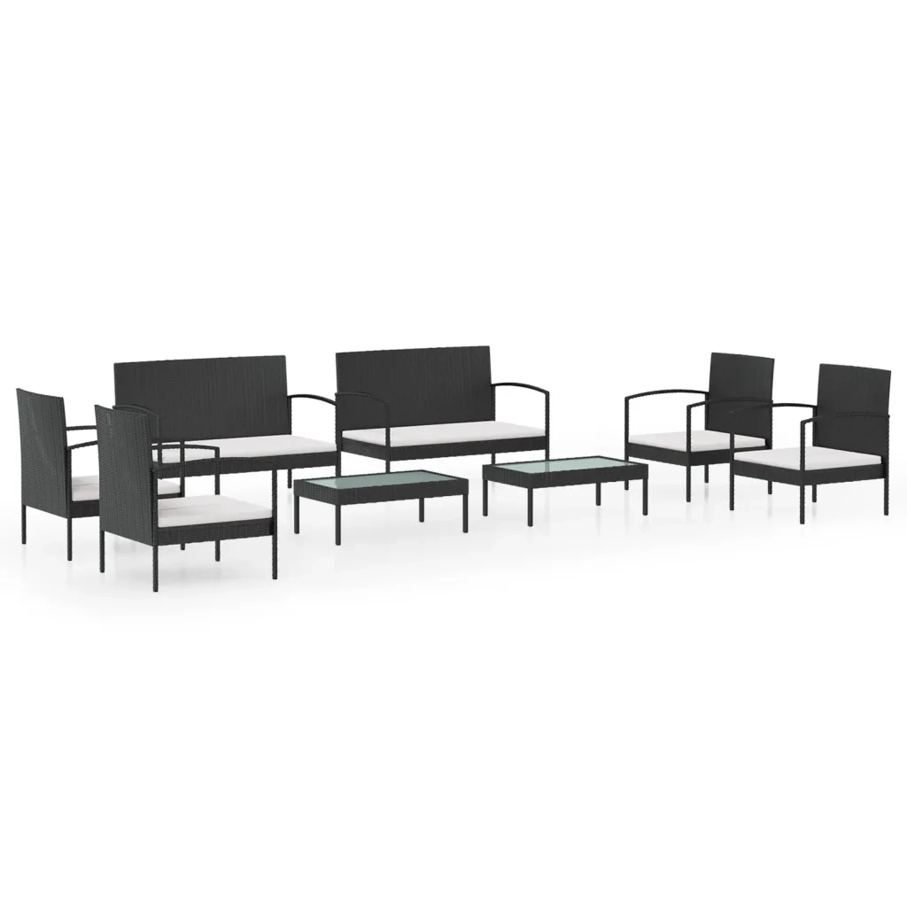 Set Divani da Giardino 8 pz con Cuscini in Polyrattan Nero cod mxl 40729