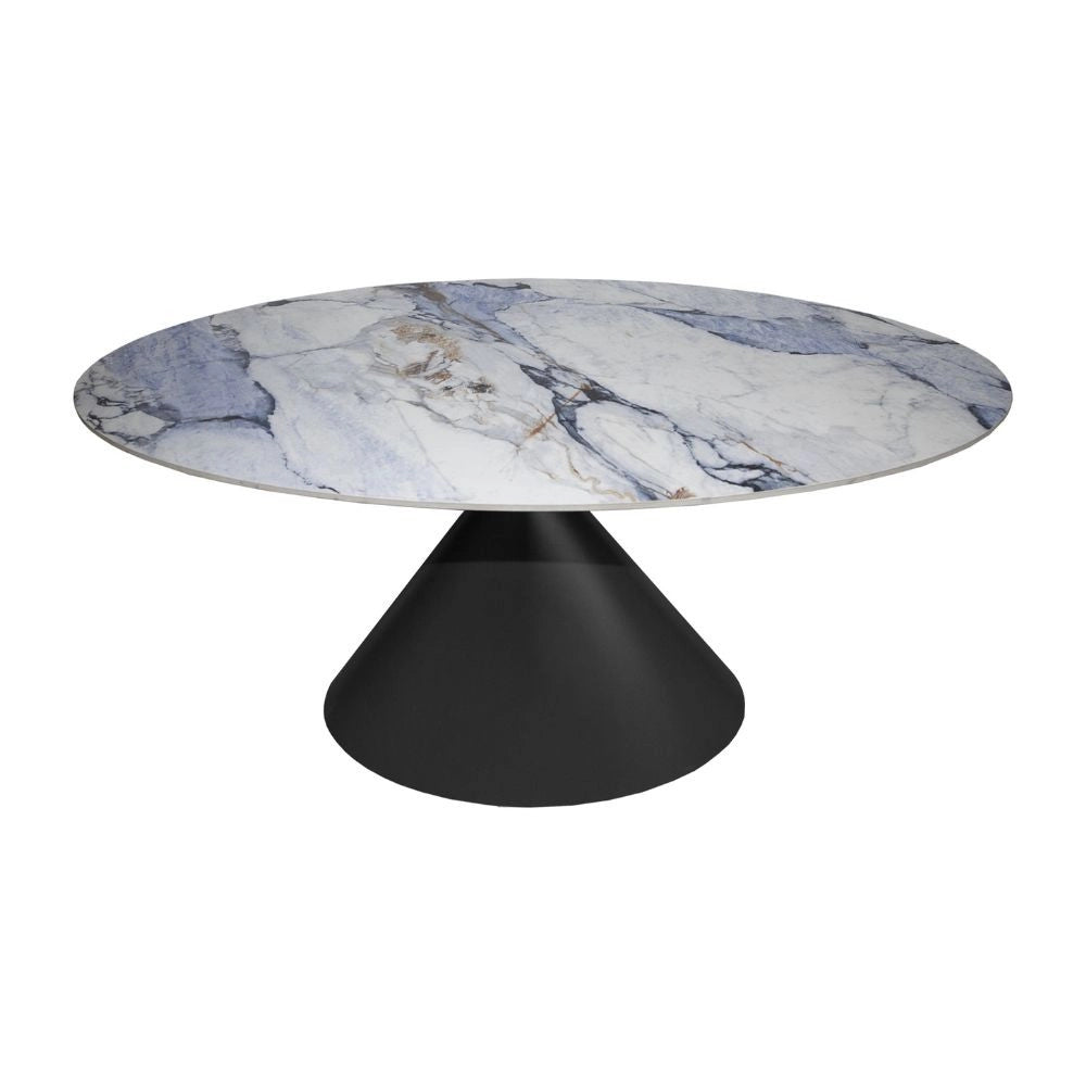 Tavolo ovale Punto con piano effetto marmo e venature blu – 200x80x76H