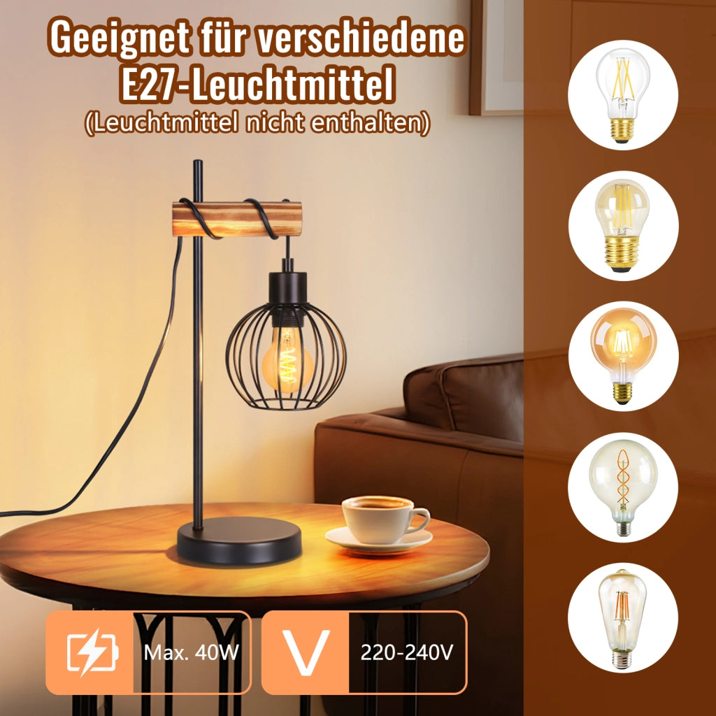 ZMH Lampada da tavolo vintage industriale retrò metallo nero E27 senza lampadina per soggiorno ufficio