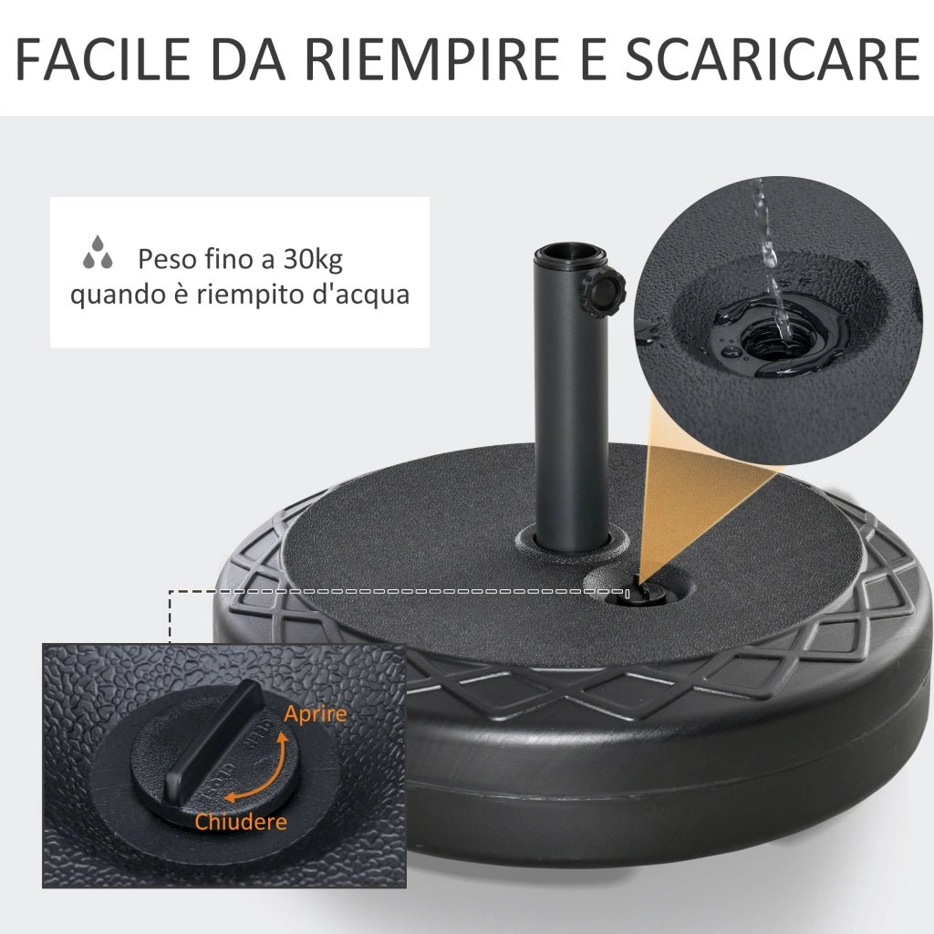 Base per Ombrellone Rotonda ?55cm in Plastica da 30kg per Pali da ?38-48mm, Nero