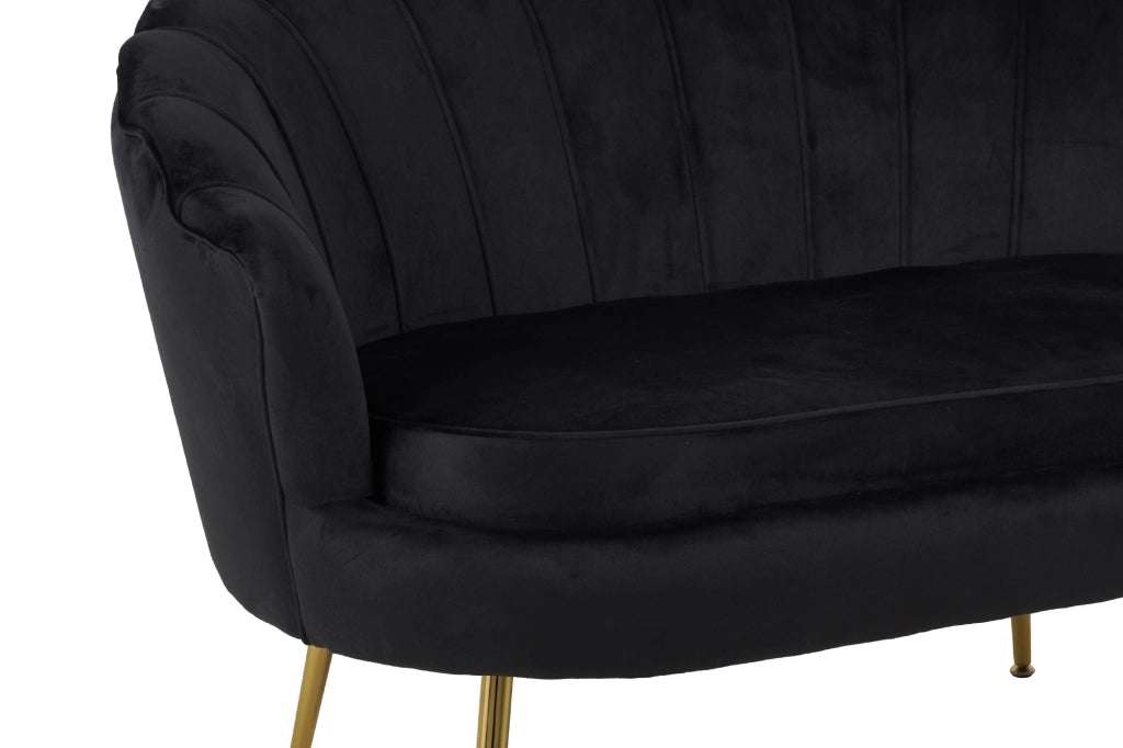 Divano Due 2 Posti In Velluto Forma Conchiglia Gambe In Metallo 133x63x75 Cm Camera Soggiorno Ufficio  Nero