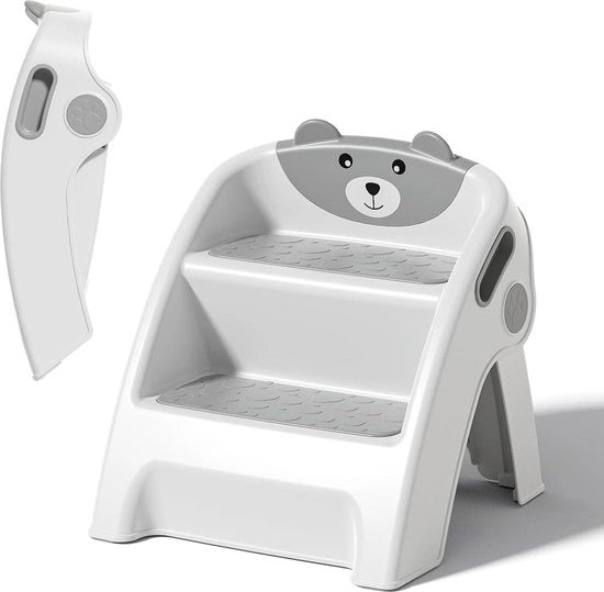 Scaffalatura per bambini pieghevole - 2 gradini torre di apprendimento bagno cucina grigio