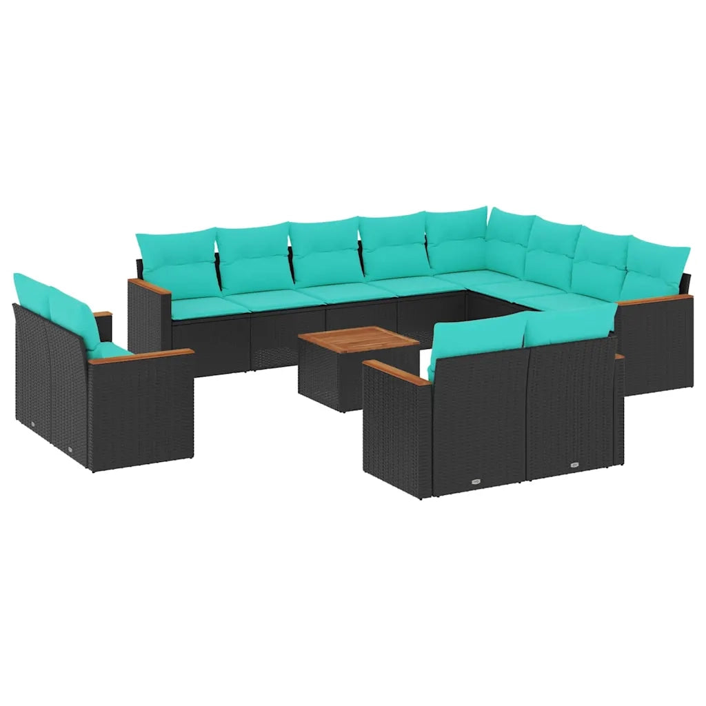 Set Divani da Giardino 13 pz con Cuscini Nero in Polyrattan 3226519