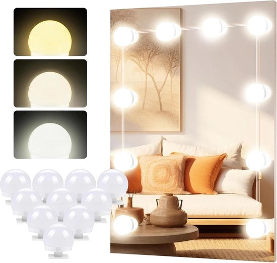 Kit di illuminazione per cosmetica con luce LED regolabile per bagno - set di luce per specchio con 3 colori - 9 livelli di luminosità - cavo USB regolabile