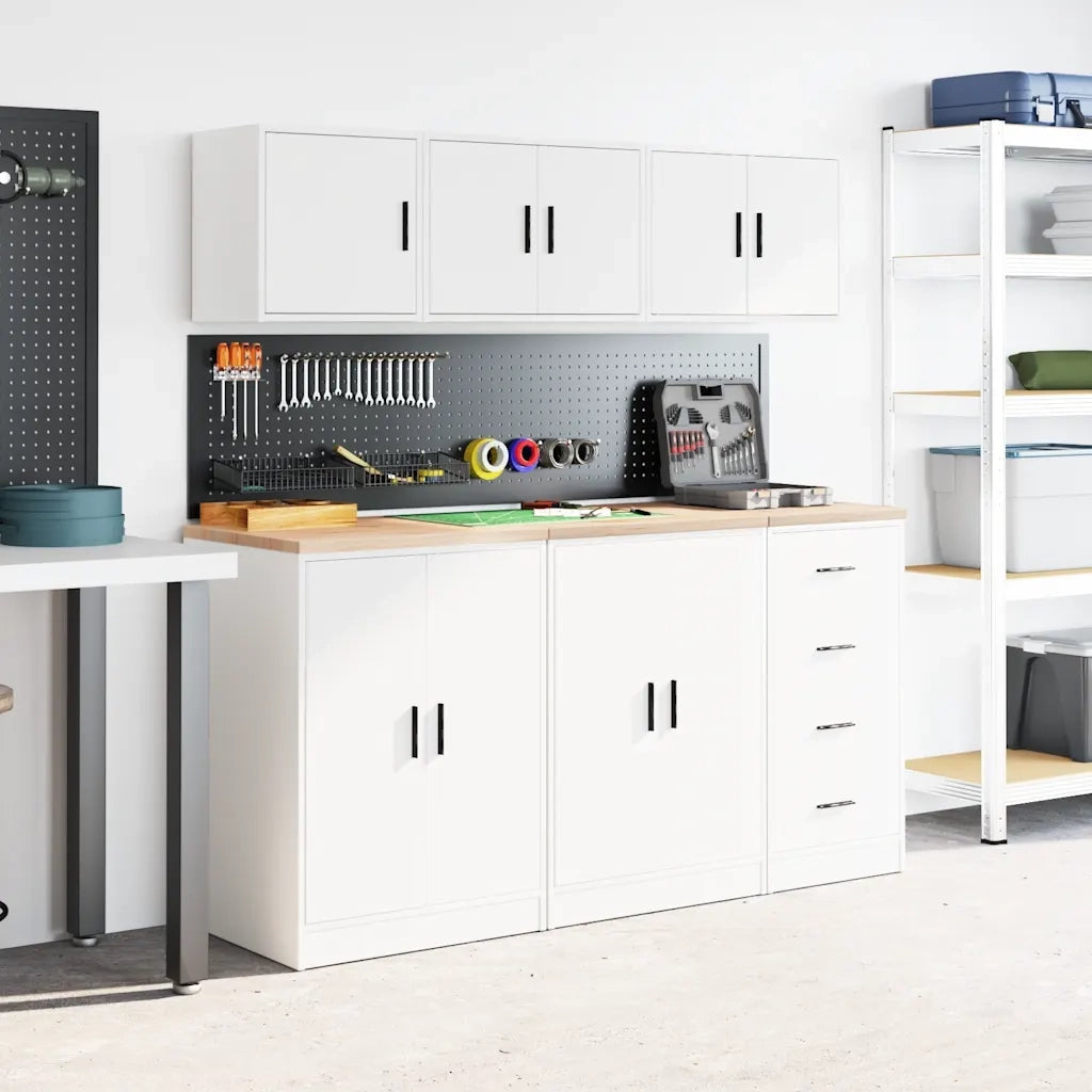 Pensili per Garage 2 pz Bianco in Legno Multistrato