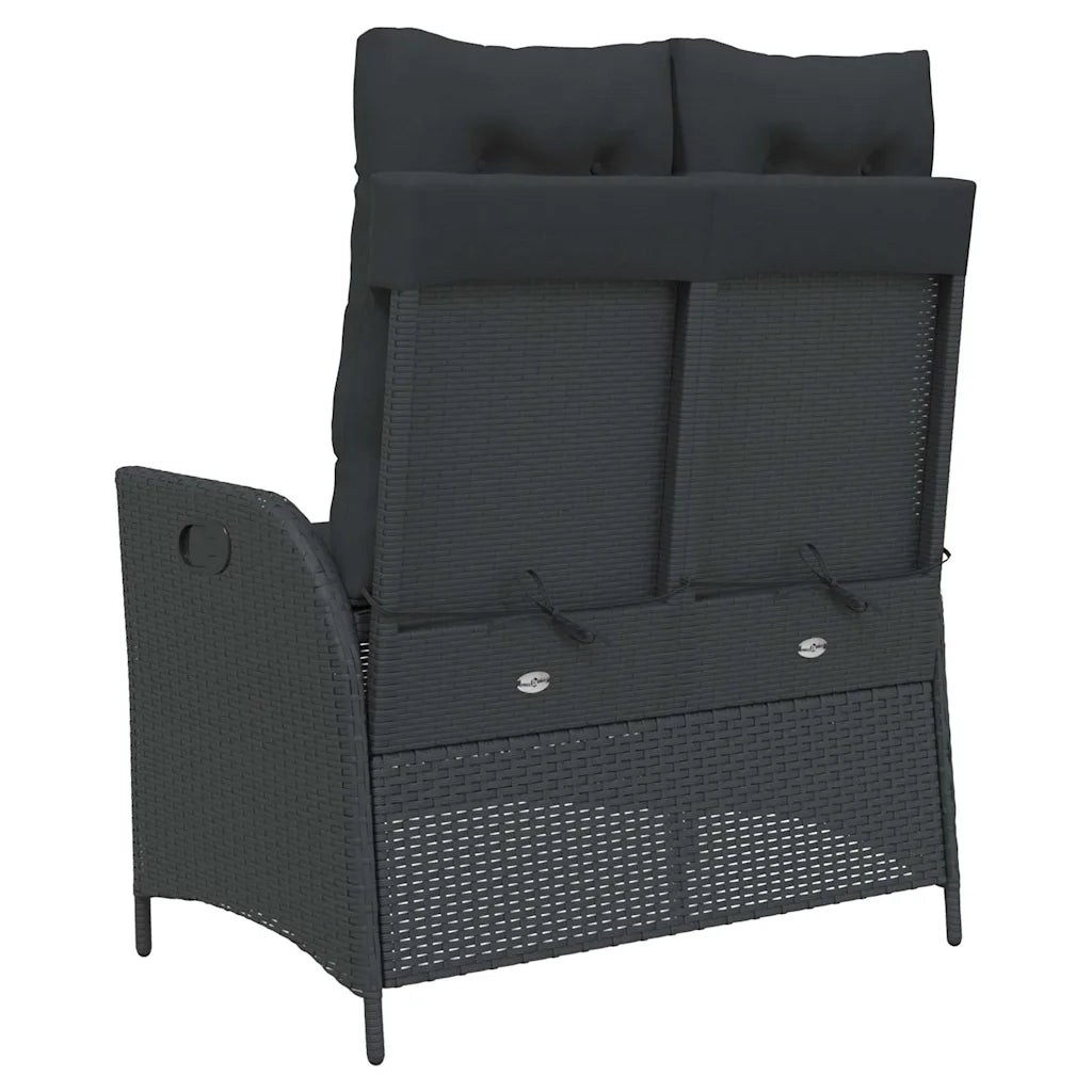 Panca Reclinabile da Giardino con Cuscini-Sgabello-Sedia da esterno Nera in Polyrattan 458888