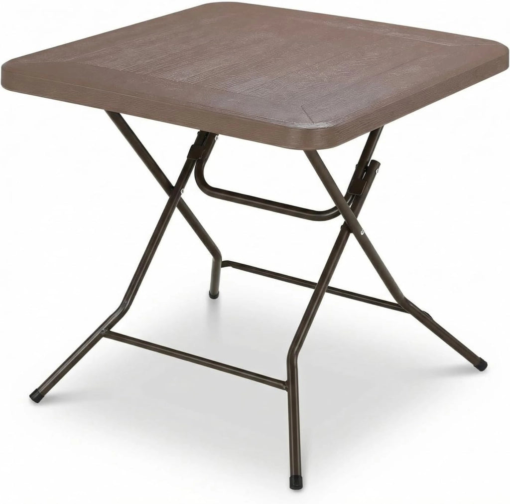 Tavolo da Giardino 80 x 80 x 74 cm, Tavolo Pieghevole Portatile, Tavolo da Campeggio in HDPE, Piano Effetto Legno, con Telaio in Acciaio, Carico Massimo 50 kg, per Giardino, Terrazza e Balcone