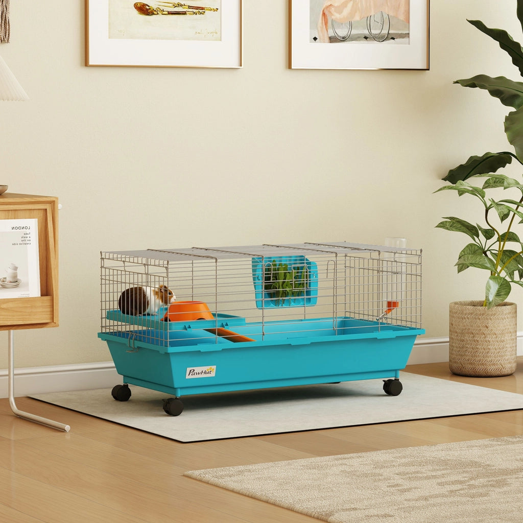 Gabbia con Ruote per Piccoli Animali ¨C Xylo ¨C Blu 89x44x43 cm con Bottiglia Mangiatoia