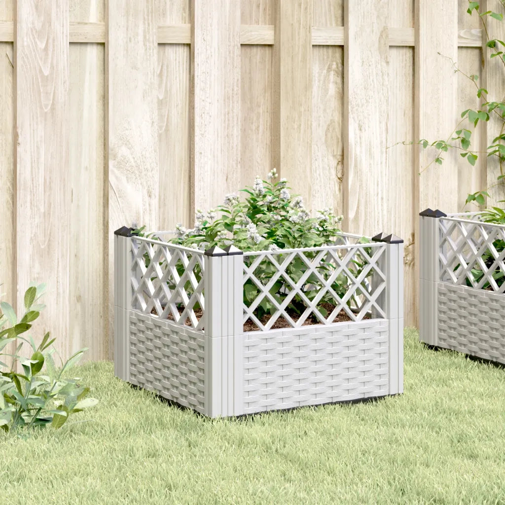 Fioriera | Cassetta per fiori | Vaso da Giardino con Picchetti Bianca 43,5x43,5x43,5 cm PP