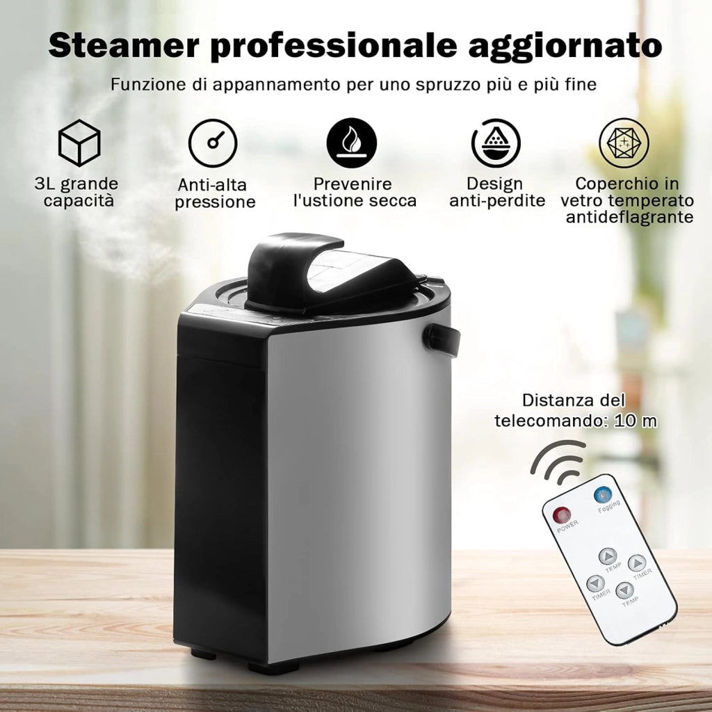 Cabina Sauna a Vapore, Sauna da Casa con Sedia, Telecomando, Timer e Temperatura Regolabili, con Funzione Atomizzazione e Coperchio di Vetro Temperato Antiscoppio (Nero)