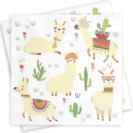 Servetten da un uso per festa, tema lama, 3 strati, 33 x 33 cm