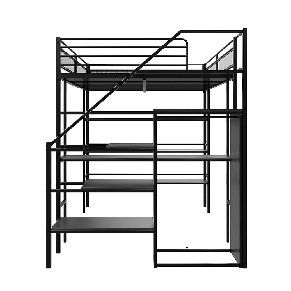 Letto a soppalco 140x200 - Xylo - 3 ripiani scrivania armadio - Nero