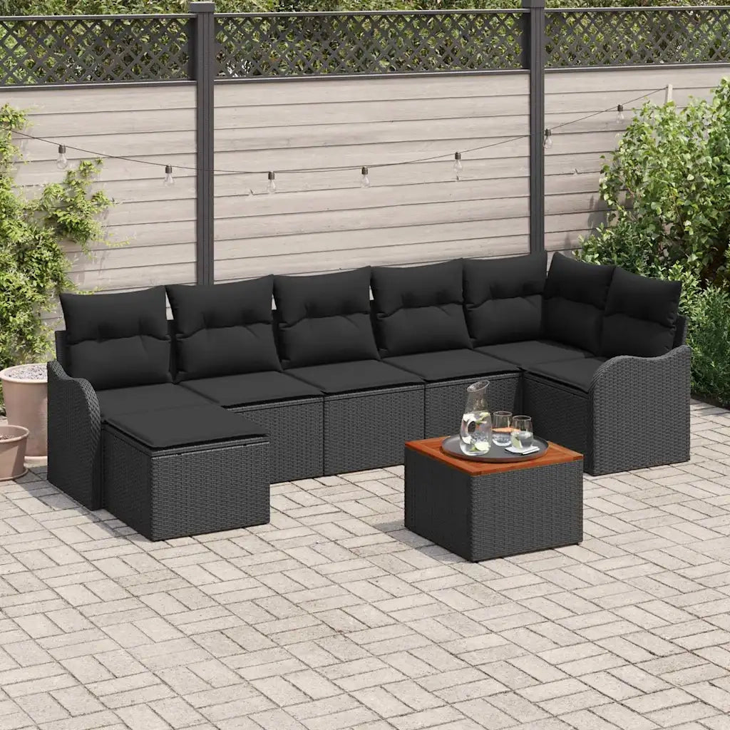 Set Divano da Giardino con cuscino 8 pcs Nero polyrattan