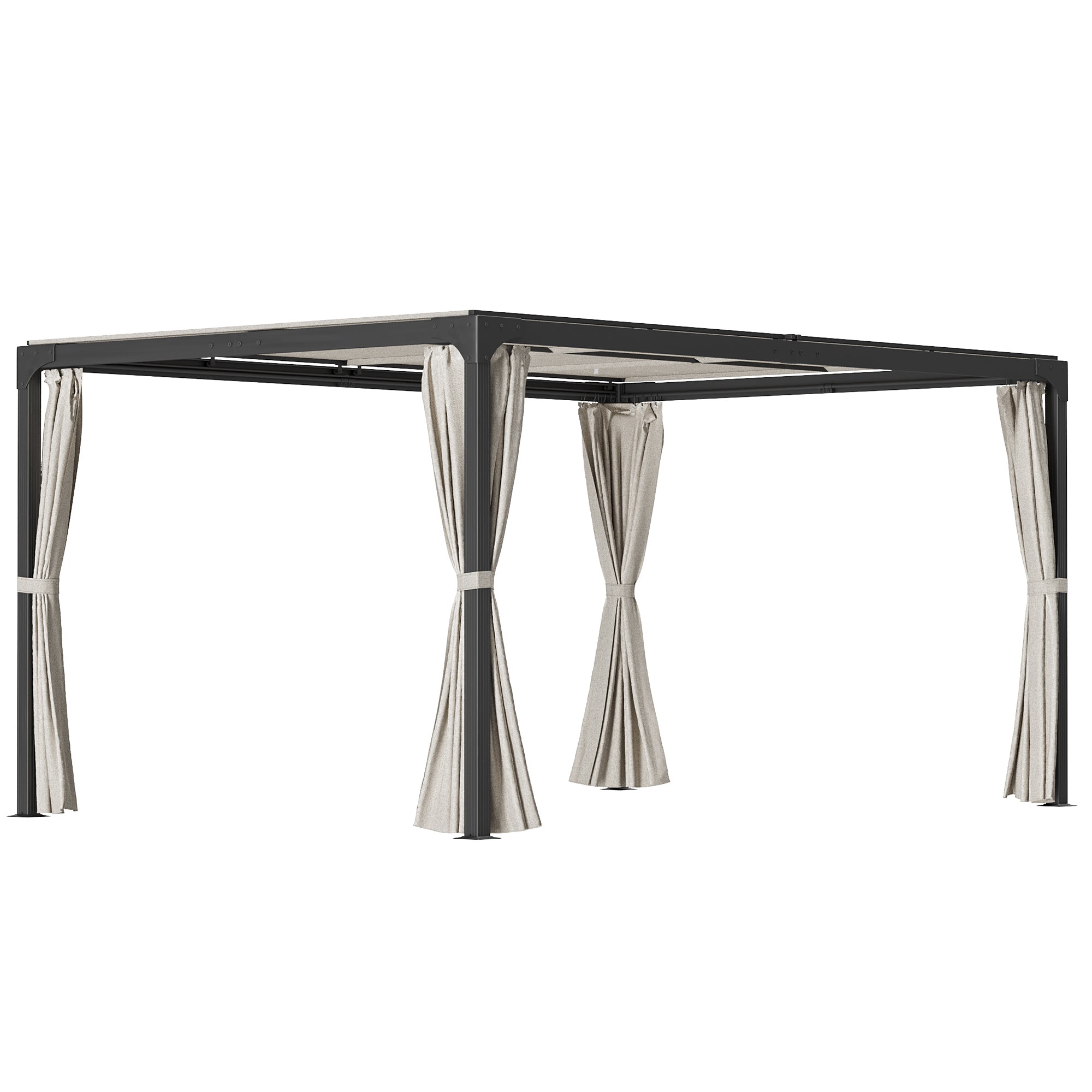 Pergola da Giardino 3x3m con Tende in Alluminio e Acciaio Beige