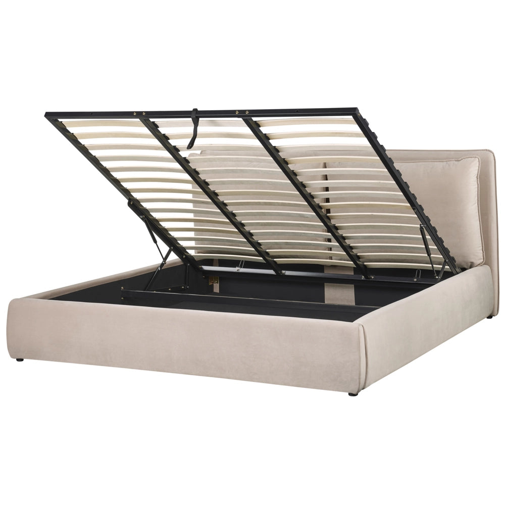 Letto matrimoniale colore beige con vano contenitore 180 x 200 cm camera da letto moderna