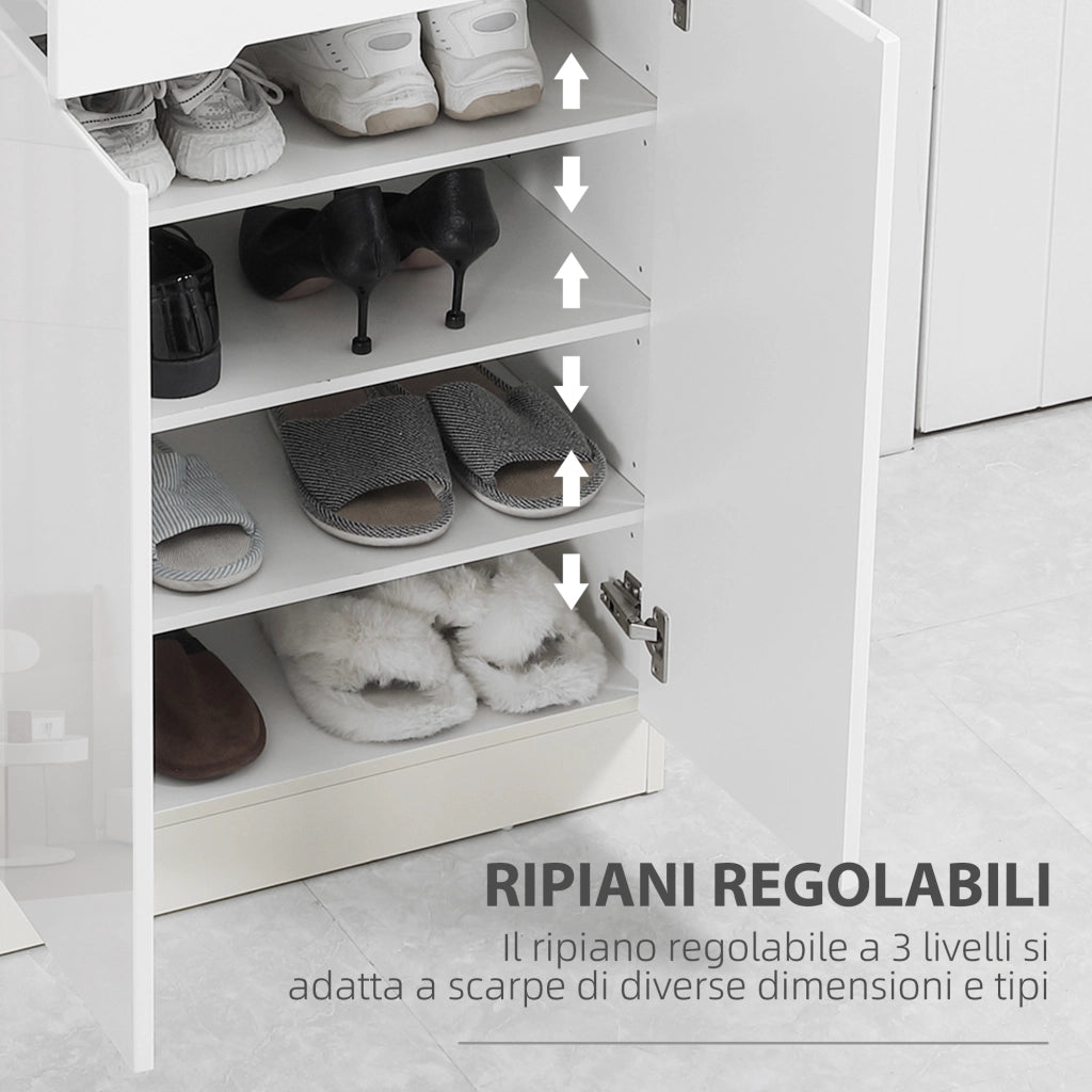 Scarpiera Slim con Cassetto e Ripiani Regolabili ¨C zephmum ¨C Truciolato Bianco 60x32x100 cm