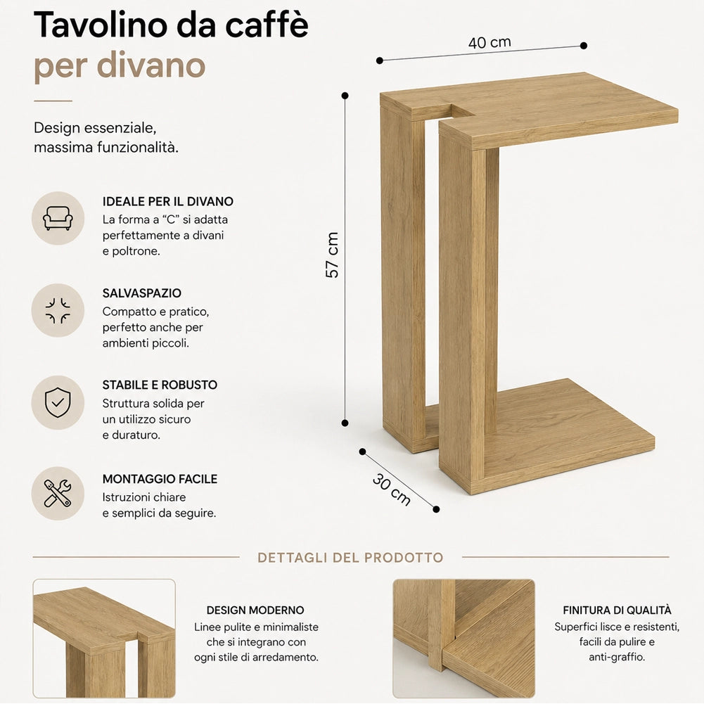 Tavolino da Caffè 57x40x30 cm Porta PC Laterale Divano in Legno MDF Quercia
