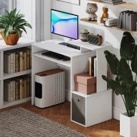 Scrivania Moderna per PC con Mensola Porta Tastiera, Ripiano e Cassetto in Tessuto, in Legno, 100x40x86.6cm, Bianco