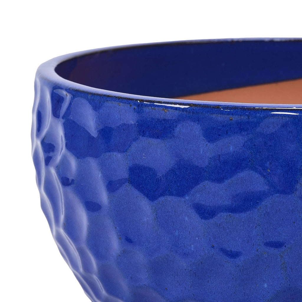 Fioriera a più livelli in ceramica rinforzata con texture a rilievo, drenaggio, blu antico 49 × 49 × 31.5 cm