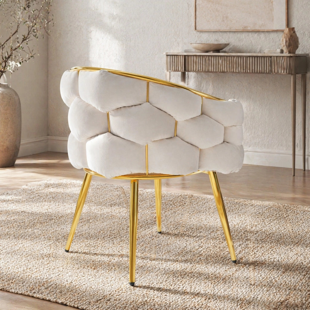 Set di 2 sedie da pranzo in velluto beige, design moderno con gambe in metallo dorato, 44×41×74 cm