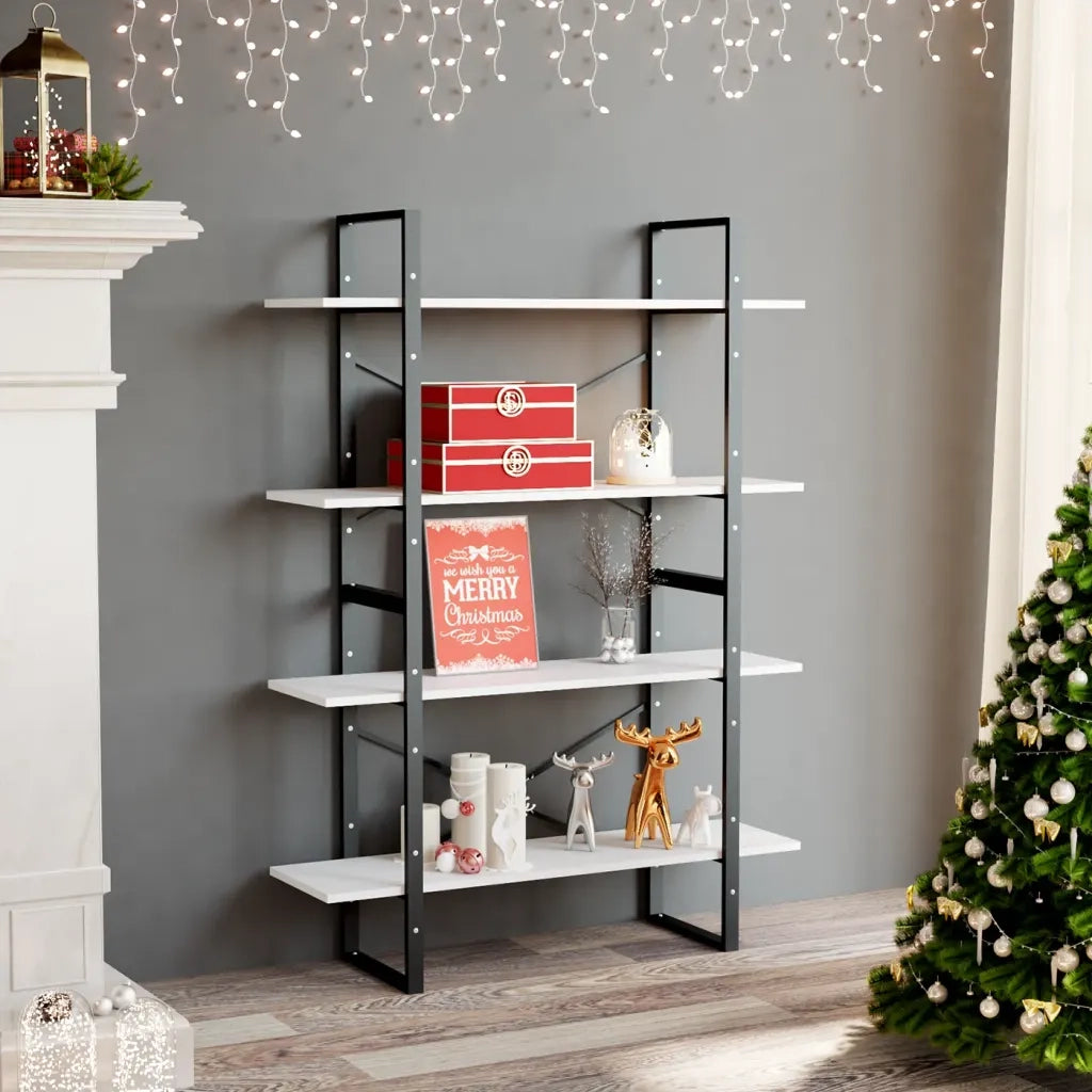 Libreria a 4 Ripiani-Scaffale per Libri-Mobile di Stoccaggio Bianca 100x30x140 cm in Legno Multistrato