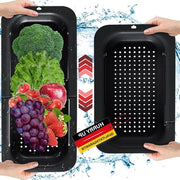 Colapasta per lavaggio e asciugatura - set di 2 strati in acciaio inox - multifunzionale per verdure, frutta e pasta - 345-48 cm, nero