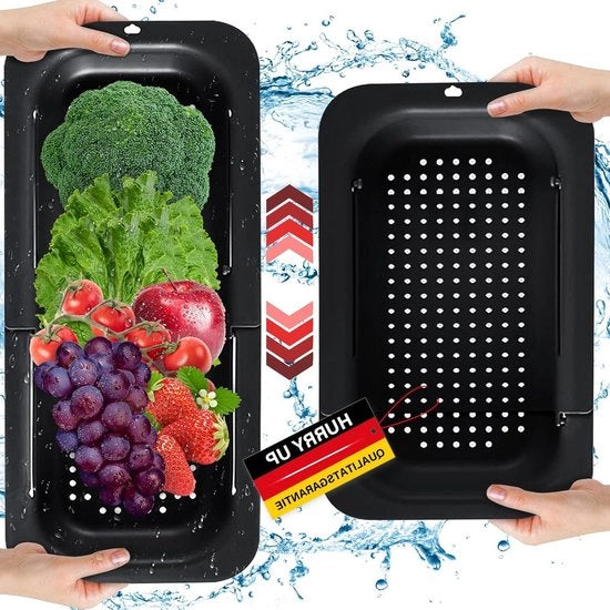Colapasta per lavaggio e asciugatura - set di 2 strati in acciaio inox - multifunzionale per verdure, frutta e pasta - 345-48 cm, nero