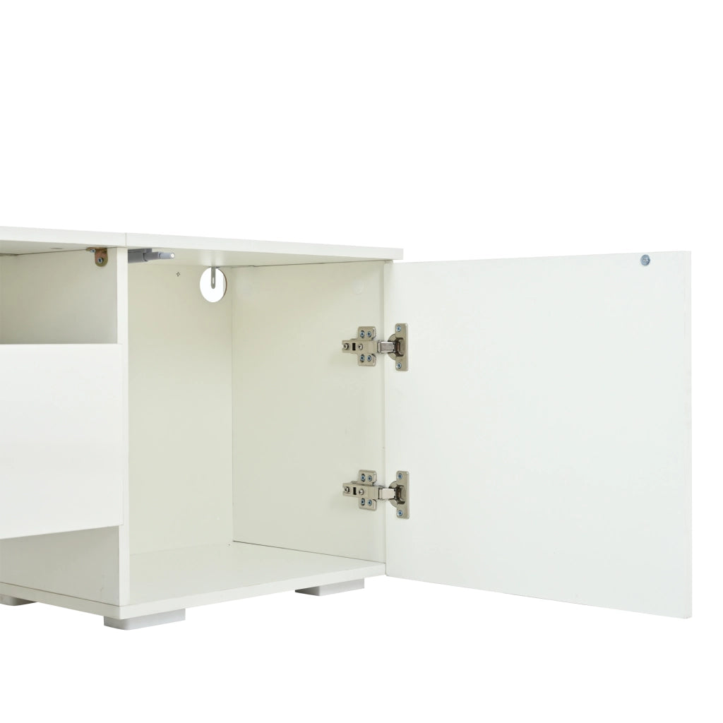 Parete attrezzata per televisore a 3 elementi bianca lucida con illuminazione a LED e contenitori