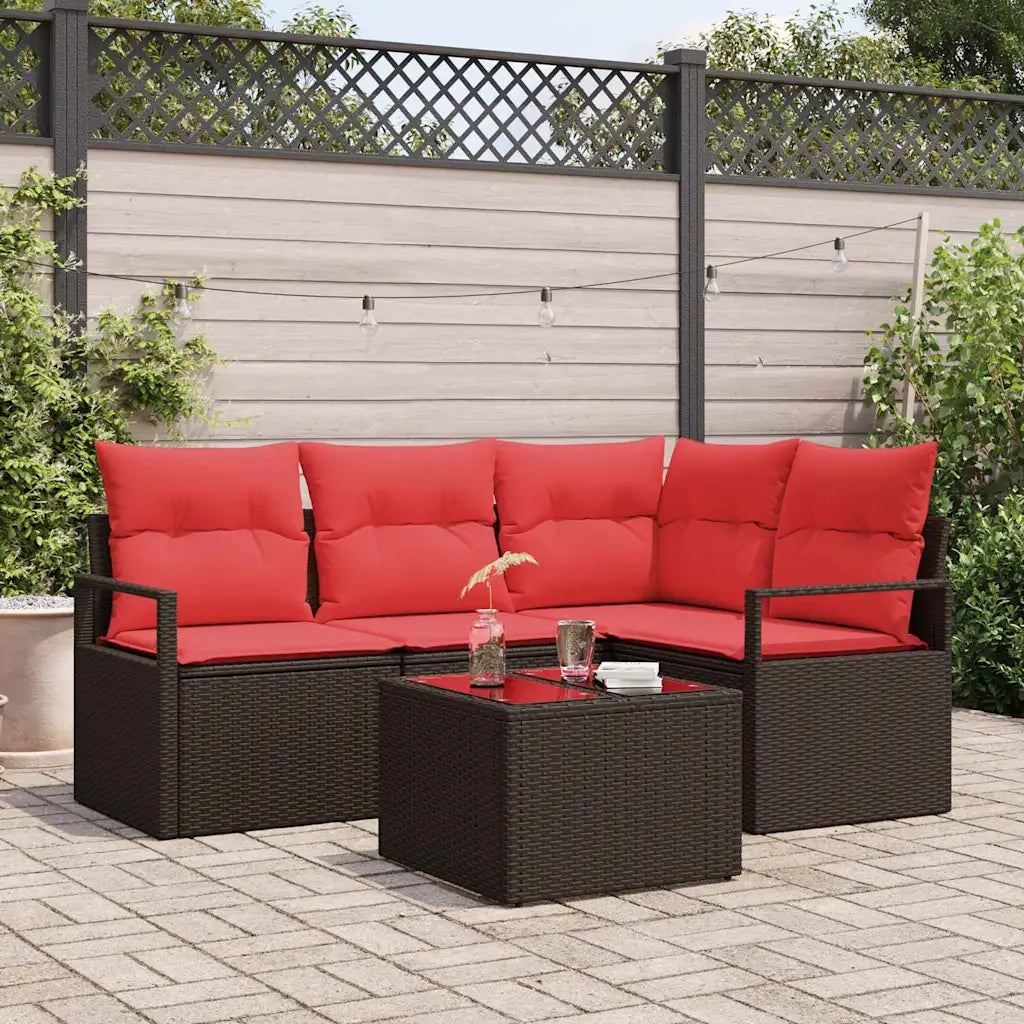 Set Divano da Giardino 5 pcs Marrone e Rosso polyrattan 3355043