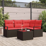 Set Divano da Giardino 5 pcs Marrone e Rosso polyrattan 3355043