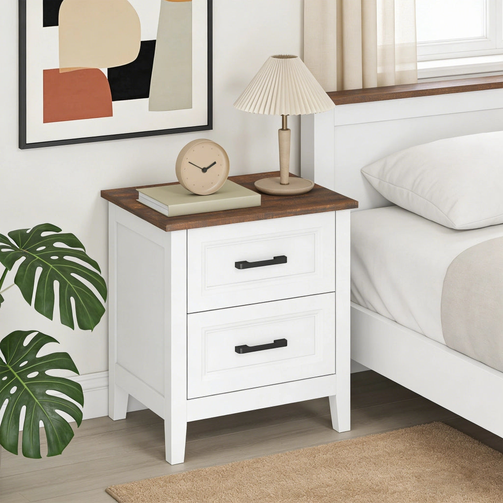 Comodino con 2 cassetti ¨C zephmum ¨C effetto legno, bianco