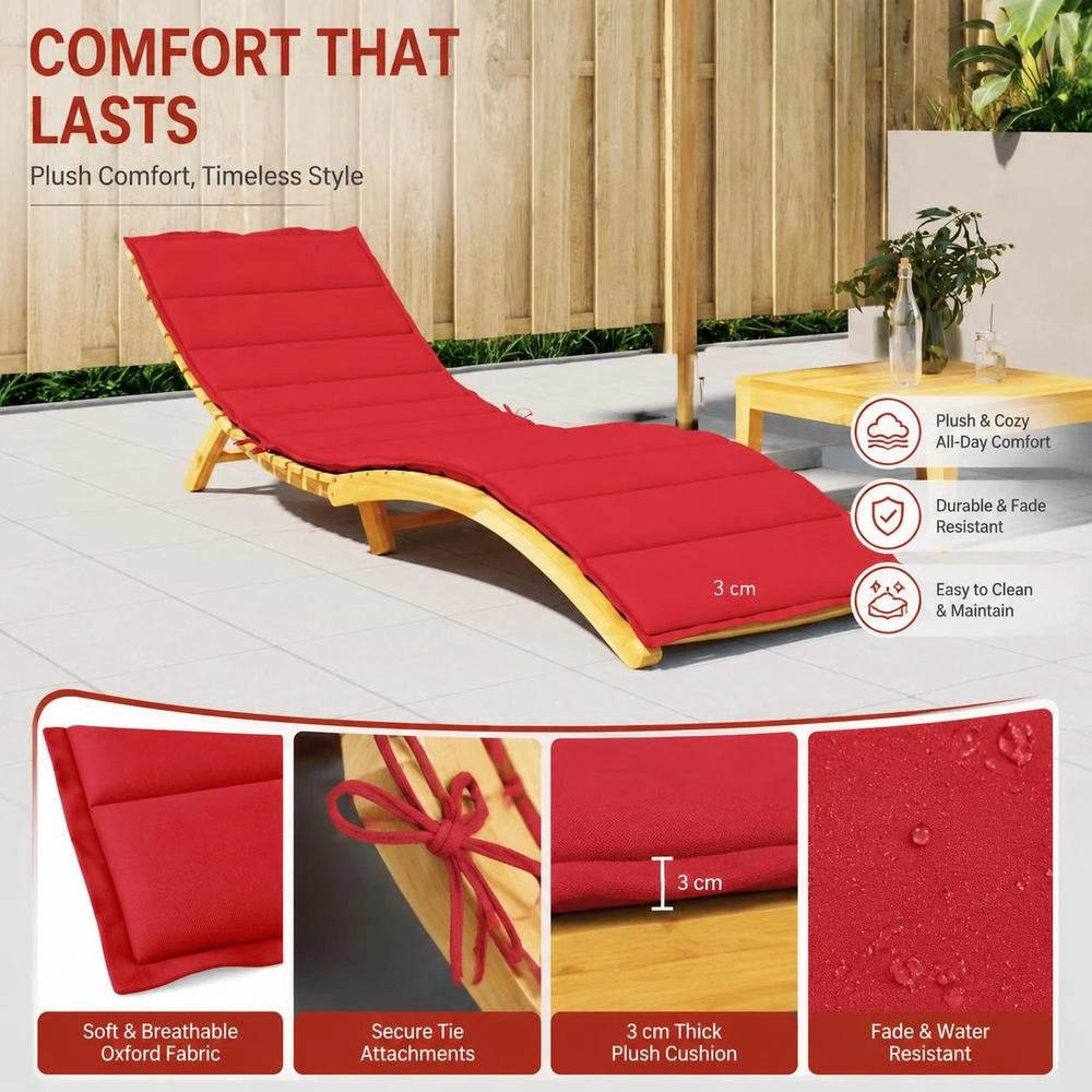 Sun Lounger Cushion, Red, 200x60x3 Cm, Oxford Fabric