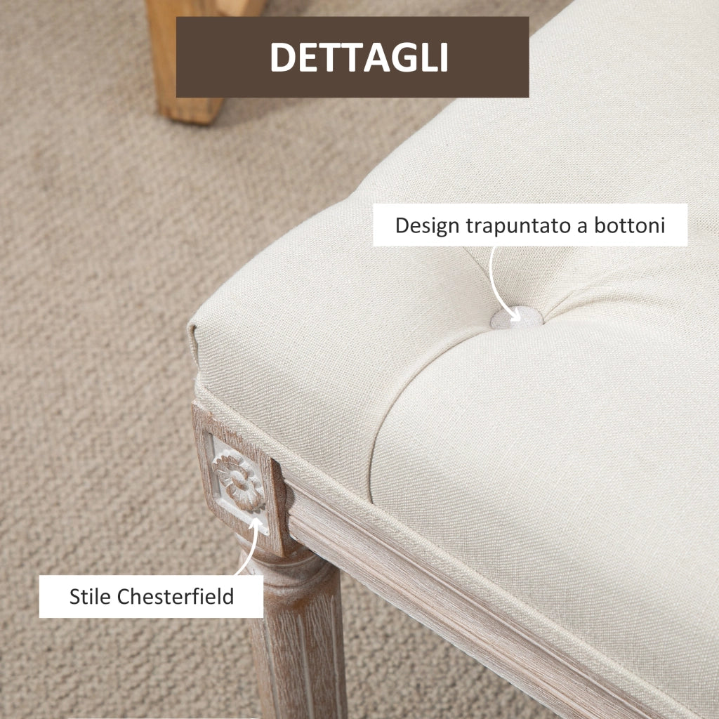 EasyComfort Panca Fondo Letto Imbottita con Rivestimento Effetto Lino e Gambe in Legno, 80x40x41cm, Beige