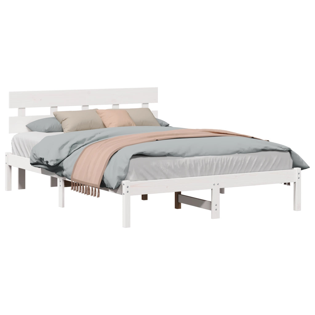 Telaio per Letto con Testiera Bianca 140x200 cm Legno Massello di Pino