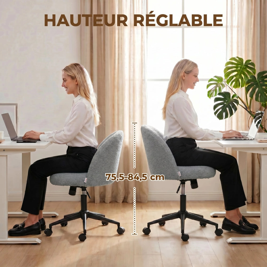 Chaise de Bureau Ergonomique Hauteur Réglable Roulettes Gris