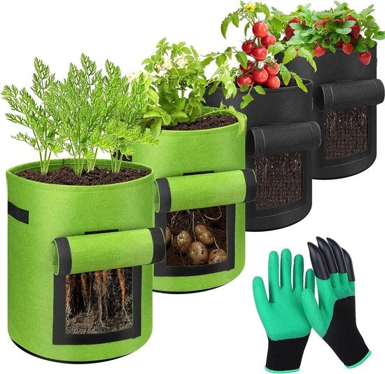 Set di contenitori per piante, 4 pezzi, 40 litri, contenitori per piante in vimini, con maniglie robuste, per balcone, terrazza e giardino