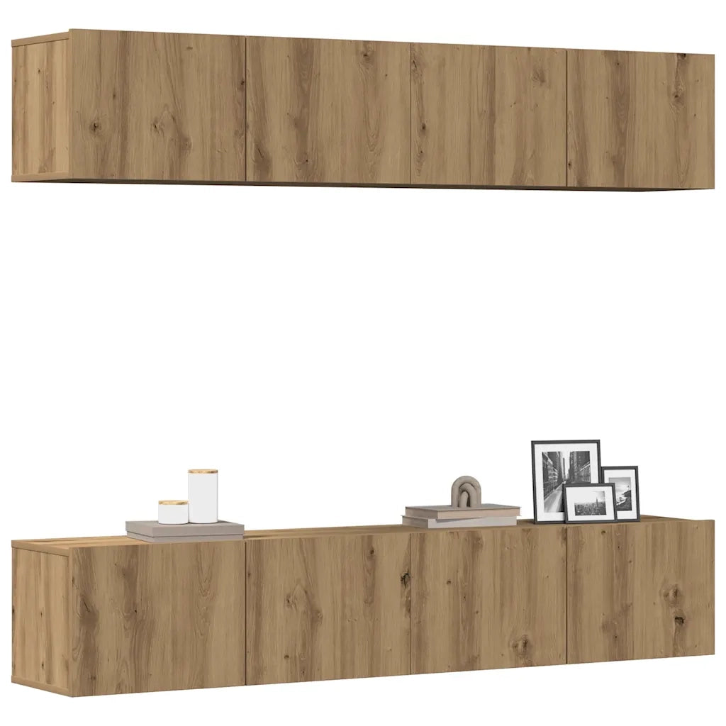 Mobili TV a Parete 4 pz Rovere Artigianale in Legno Multistrato 3328944
