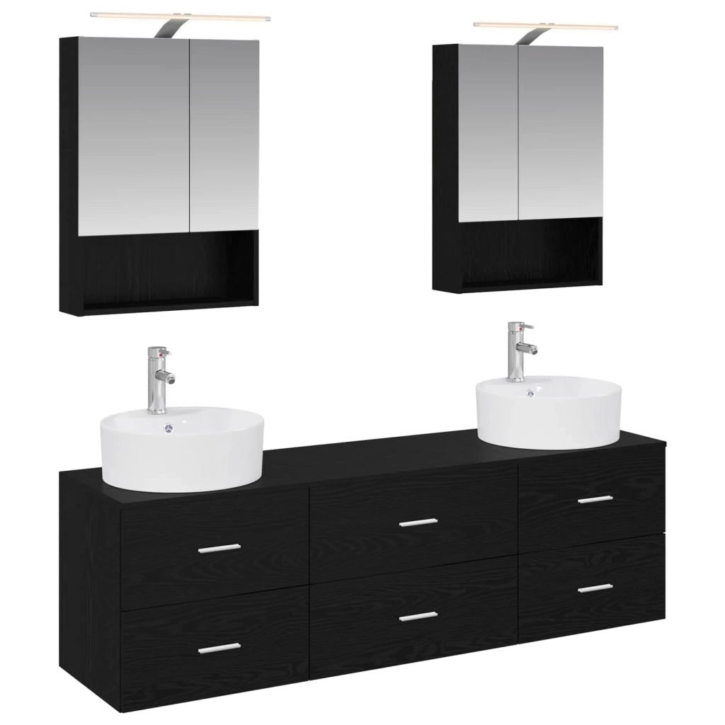 Set di mobili per il bagno 5 pcs Rovere Nero 3406880