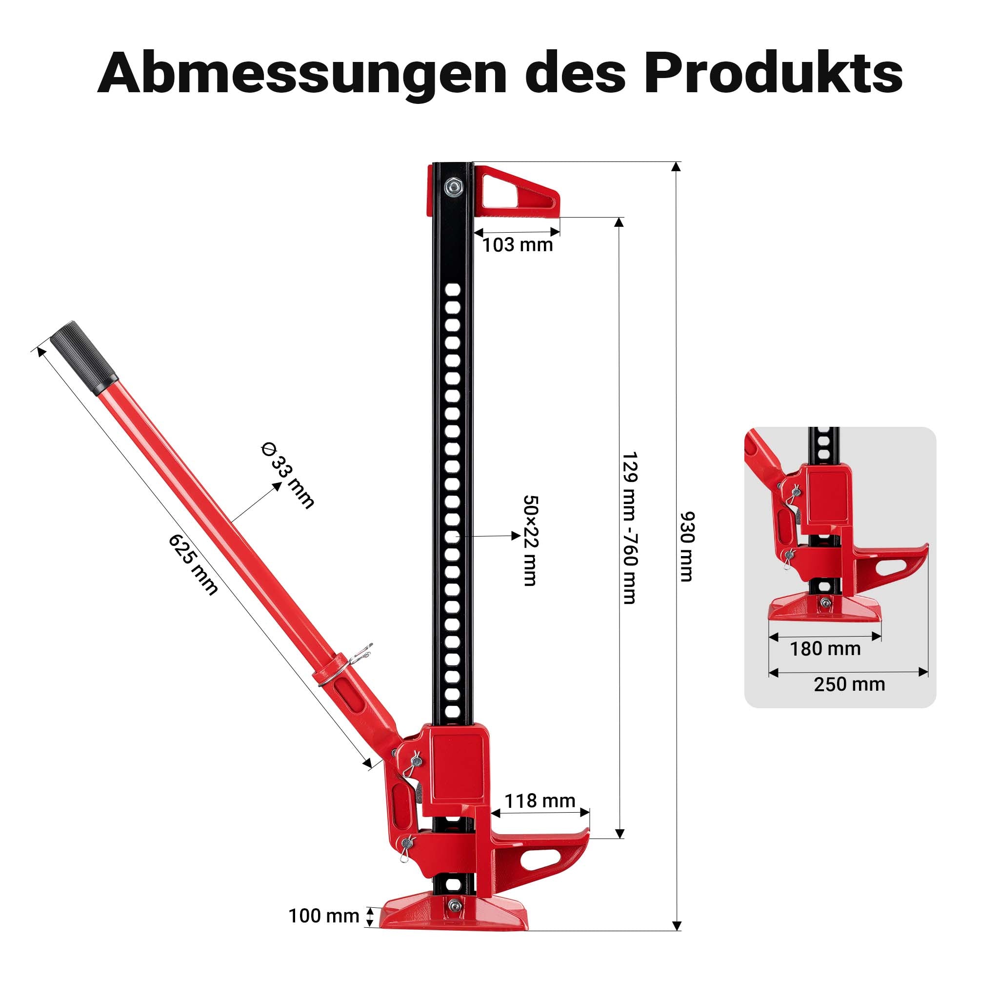 Farm Jack – Compact Off-Road Set for ATVs/Trailers, High Lift Jack for up to 3000 kg with Base Plate and Wheel Lifting Attachment